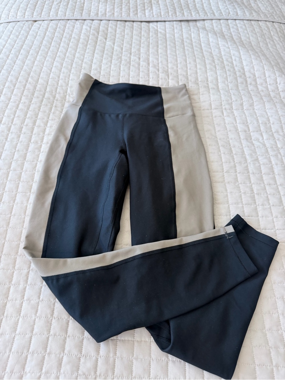 Women's Two-Tone Black and Taupe High-Waist Leggings